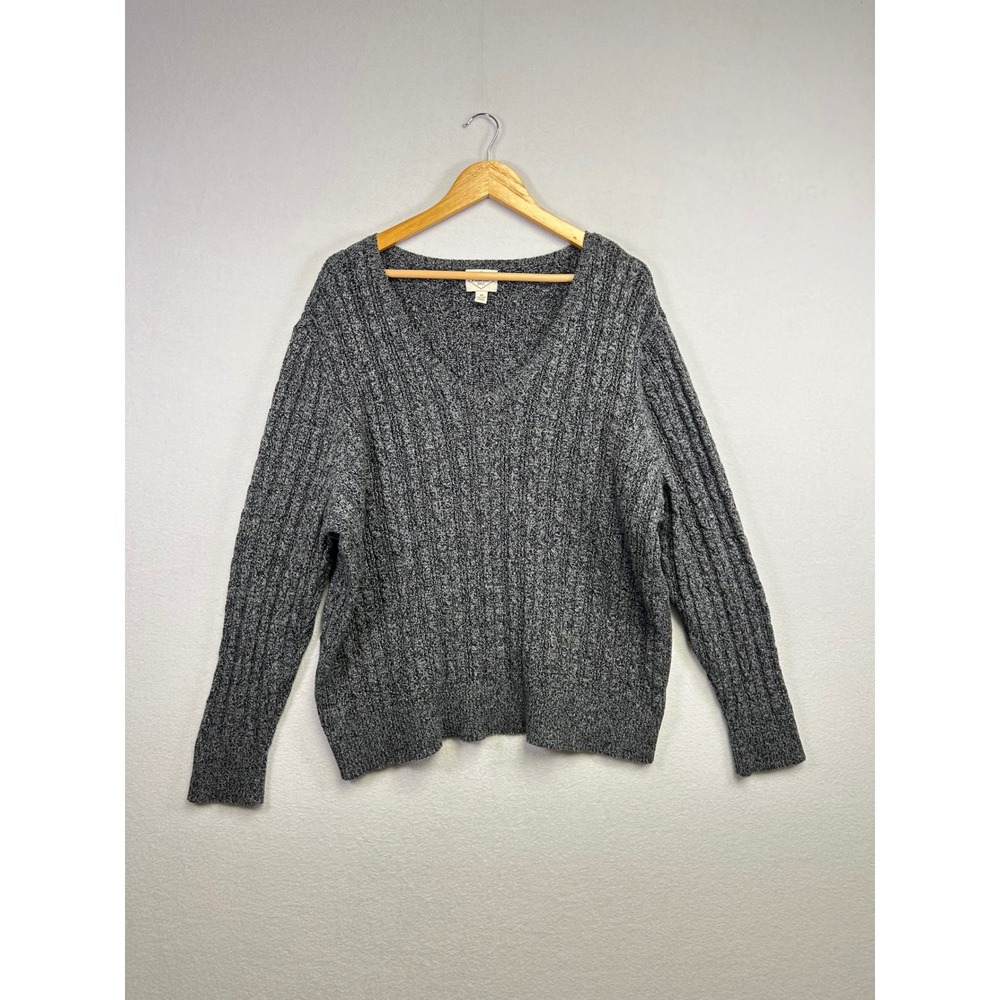 ST JOHNS BAY Womens 3X Grey Cable Knit V Neck Sweater Cotton Blend